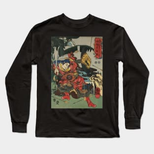 Samurai Shielding From Enemy Arrows - Antique Japanese Ukiyo-e Woodblock Print Art Long Sleeve T-Shirt